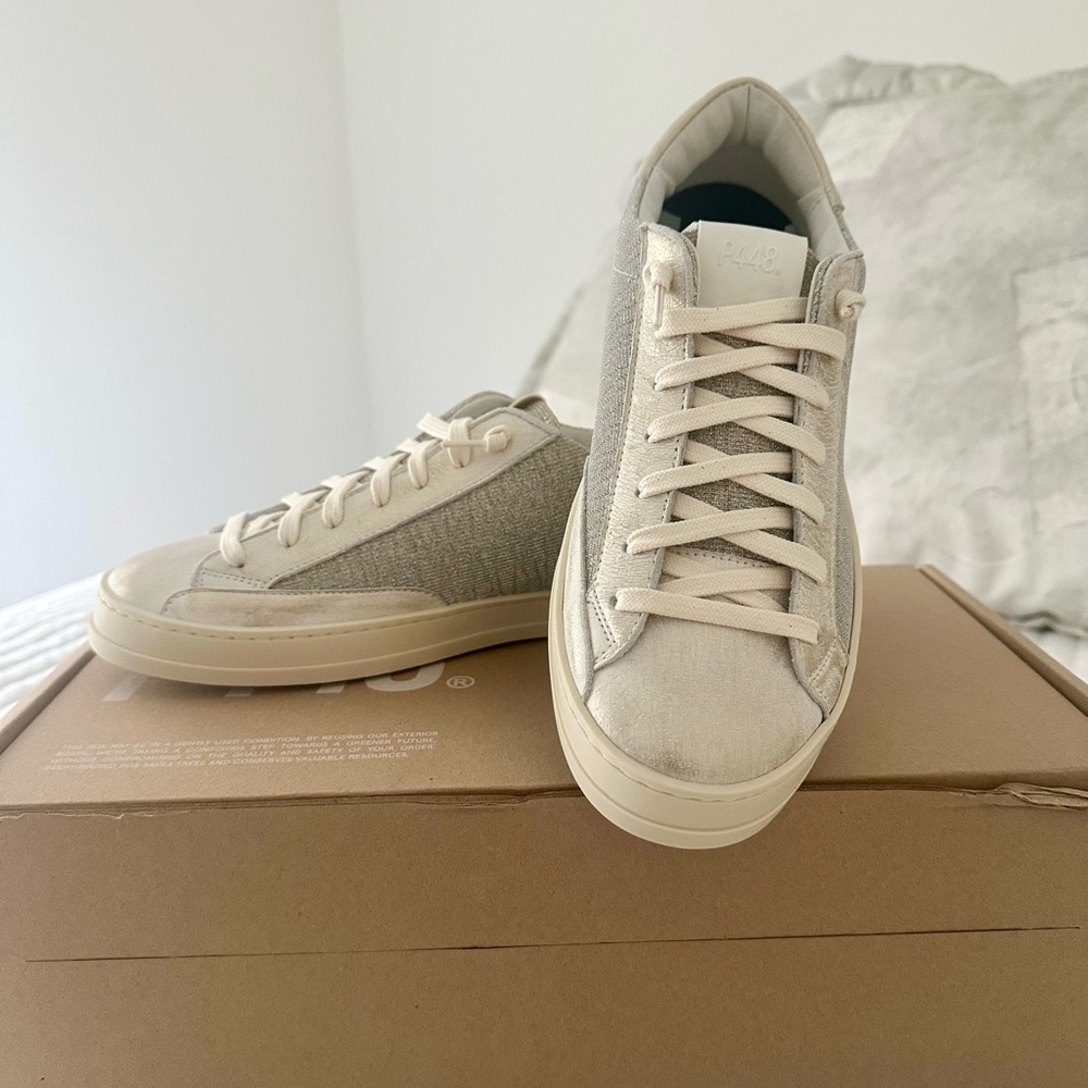 P448 Women's P448 John Gilded Canvas Sneakers in Gold Tahiti - Brand New w/ box